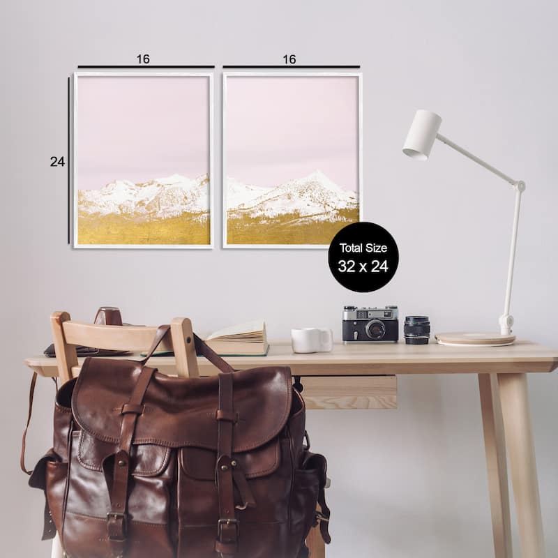 Stupell Snow Tipped Mountains on Pink Framed Giclee Art Design By Gemma Bardot (Set of 2)