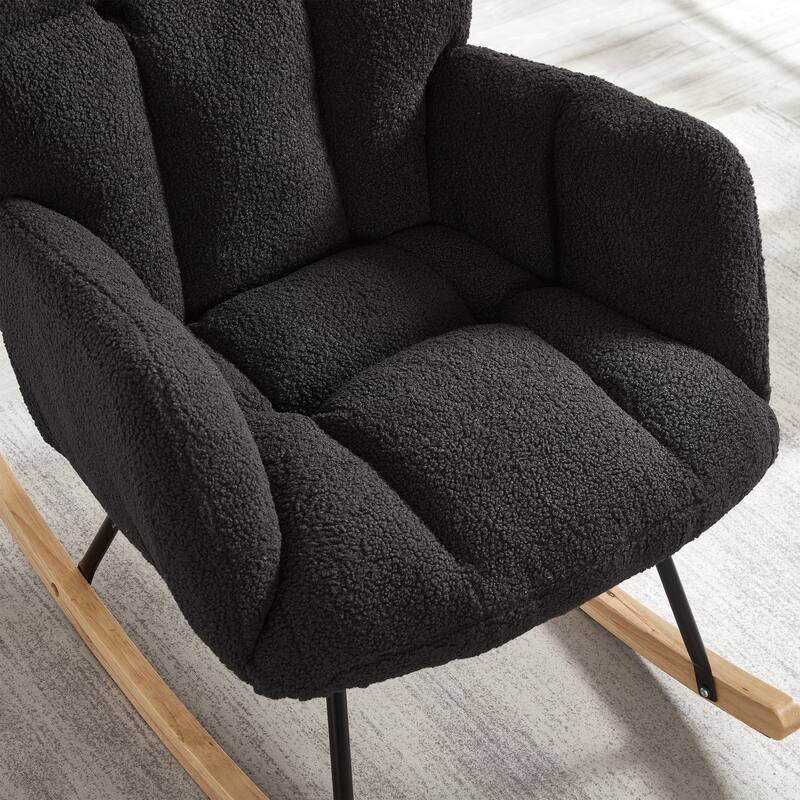 Anmytek Comfy Tufted Teddy Fabric Glider Rocking Chair