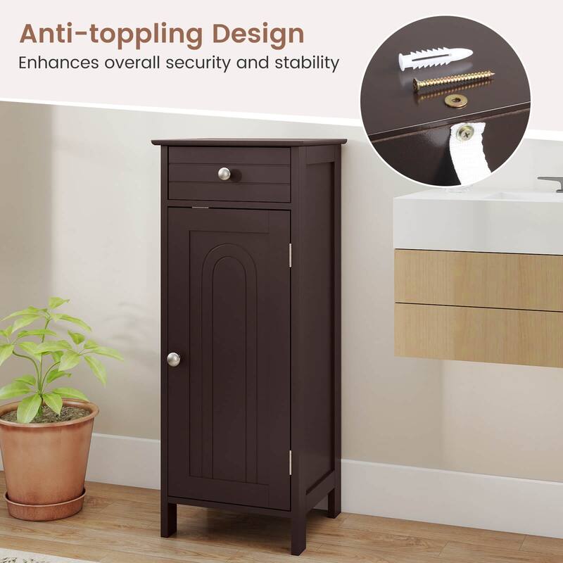 Costway Bathroom Floor Cabinet Storage Organizer Free-Standing with - See details