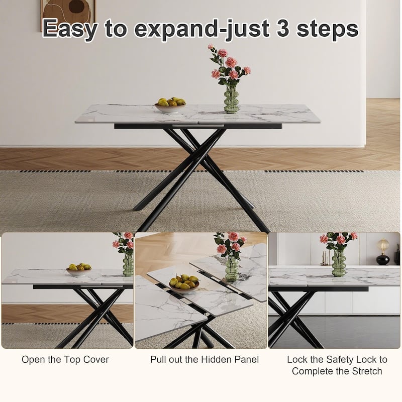Home Office Table Meeting Table, Expandable Dining Table with Retractable Leaf, Kitchen Table with X-Base