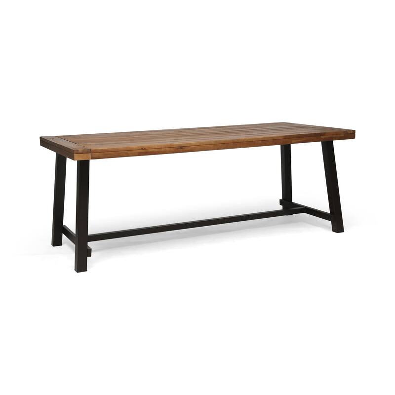 Teak Outdoor Dining Table for 8 Metal Frame Large Rectangular Patio