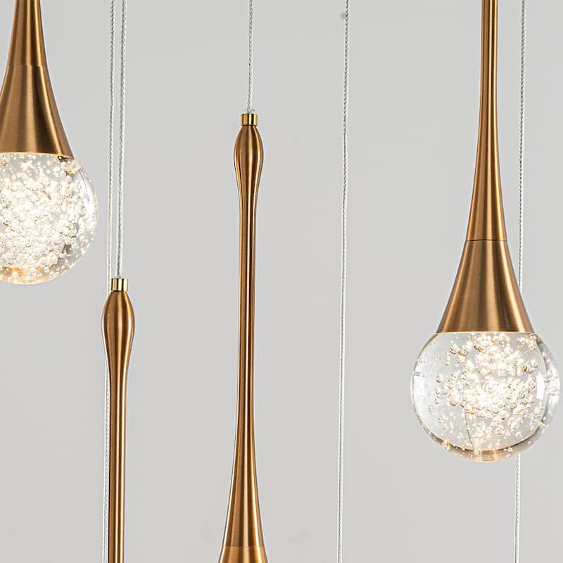 18'' 8-Light Modern Seeded Glass Cluster Integrated LED Teardrop Staircase Chandelier Minimalist Entryway LED Pendant Light