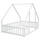 preview thumbnail 8 of 7, Full Pine Wood House-Shaped Floor Bed Frame w/Fence & Guardrails,White