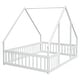 preview thumbnail 10 of 10, White Full Size Pine Wood House-Shaped Floor Bed with Fence and Roof