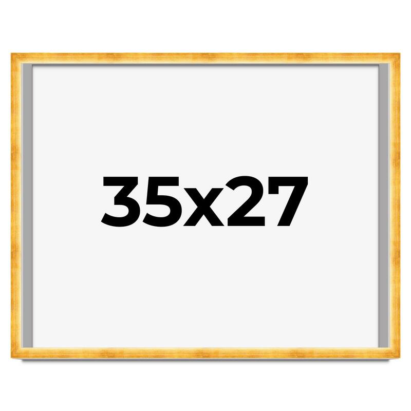 35x27 Shadow Box Frame Gold | 1.625 Inches Deep Real Wood Traditional