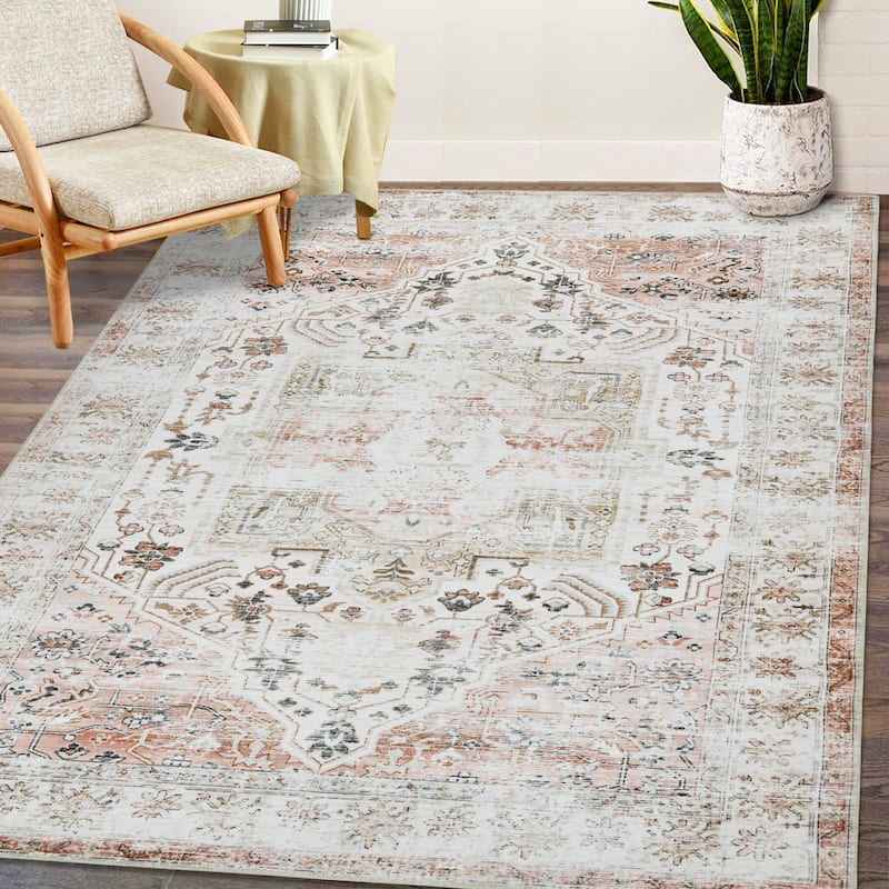 Large Washable Rug Floral Print Carpet 9x12 Feet - 9X12FT