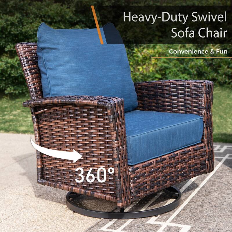 MAISON ARTS 7-Piece Extra-Large Patio Wicker Sofa Conversation Set with Table, Oversize Seat with 5.5'' Thick Padded Cushion