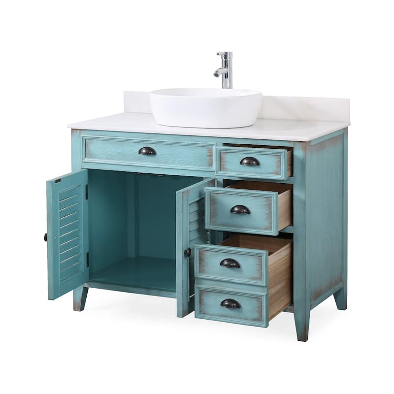 42" Abbeville Vessel Sink Vanity, Distressed Blue