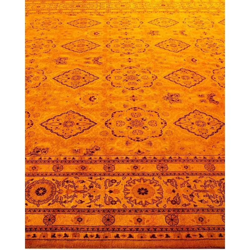 Overton Hand Knotted Wool Vintage Inspired Modern Contemporary Overdyed Yellow Area Rug - 8' 2" x 10' 2"