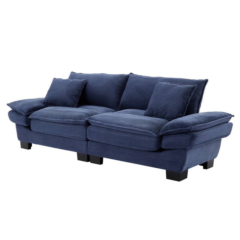 84-Inch Corduroy Sofa with Double Layer Cushion and 2 Extra Pillows for Living Room or Guest Room