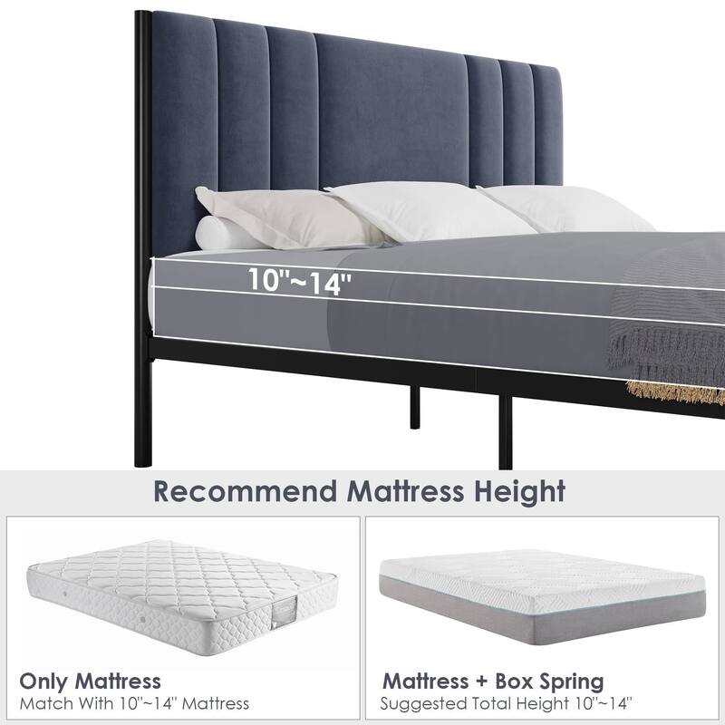 Platform Bed Frame with Velvet Headboard