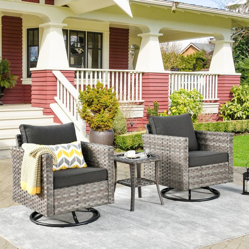 HOOOWOOO 3-piece Patio Rattan Outdoor Furniture Swivel Chair Set - Black