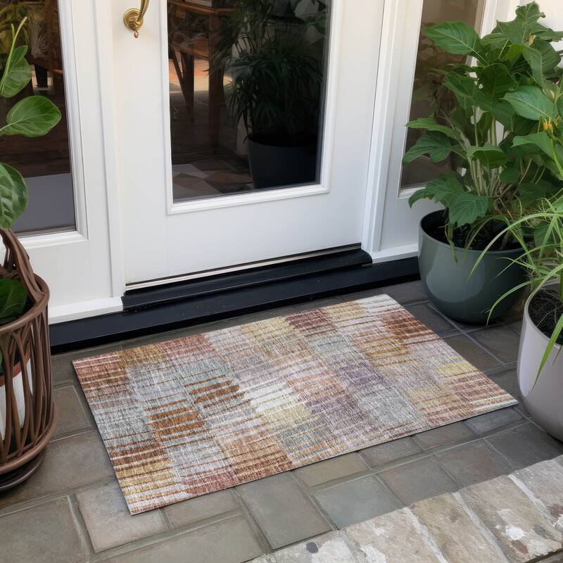 Machine Washable Indoor/ Outdoor Casual Stripe Chantille Rug - Copper - 1'8" x 2'6"