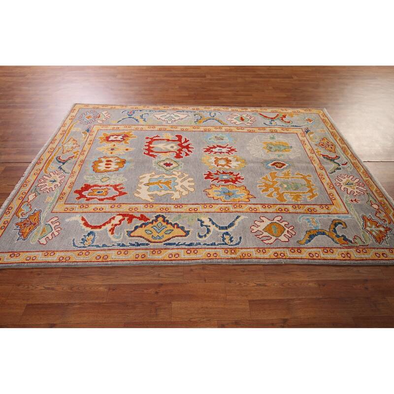 Gray Oushak Oriental Area Rug Handmade Wool Carpet - 5'2" x 7'10"