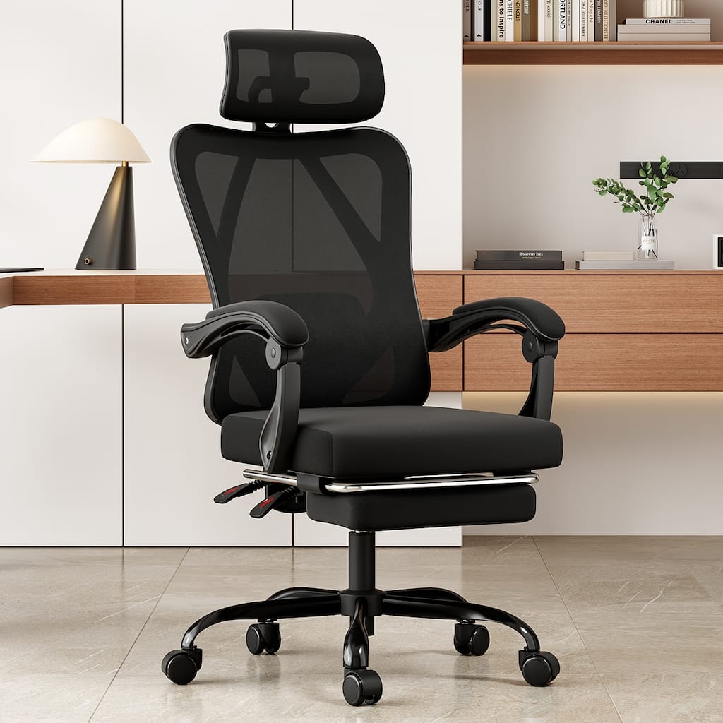 Ergonomic Office Chair with Footrest, Mesh Office Desk Chair with Headrest, High Back Computer Chair