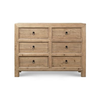 6-Drawer Chest 53Wx18Dx40H Weathered Natural Solid Pine