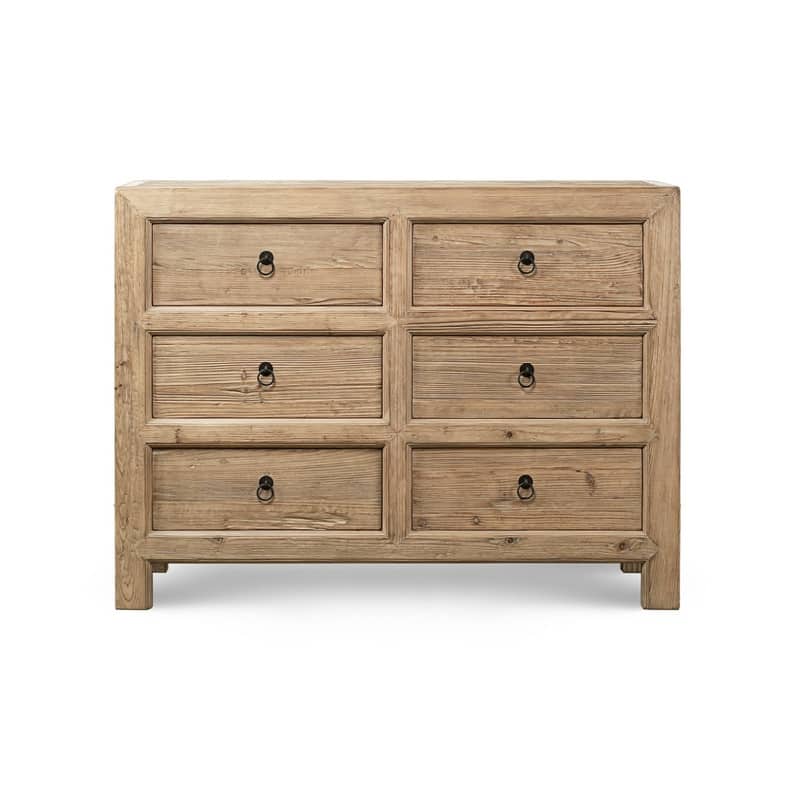 6-Drawer Chest 53Wx18Dx40H Weathered Natural Solid Pine