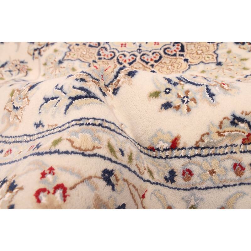 ECARPETGALLERY Hand-knotted Nain Cream Silk, Wool Rug - 5'0 x 5'0