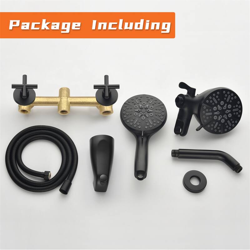 Wall Mount Tub and Shower Faucet with Hand Shower Brass Dual Head Complete Wall Mounted Shower System with Valve