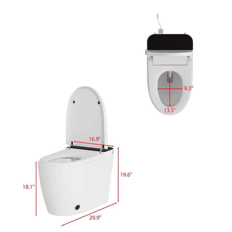 Smart Toilet Heated Seat, Warm Air Dryer, UV-C Sterilization, Auto Flush & Remote Control, One-Piece Intelligent Toilet