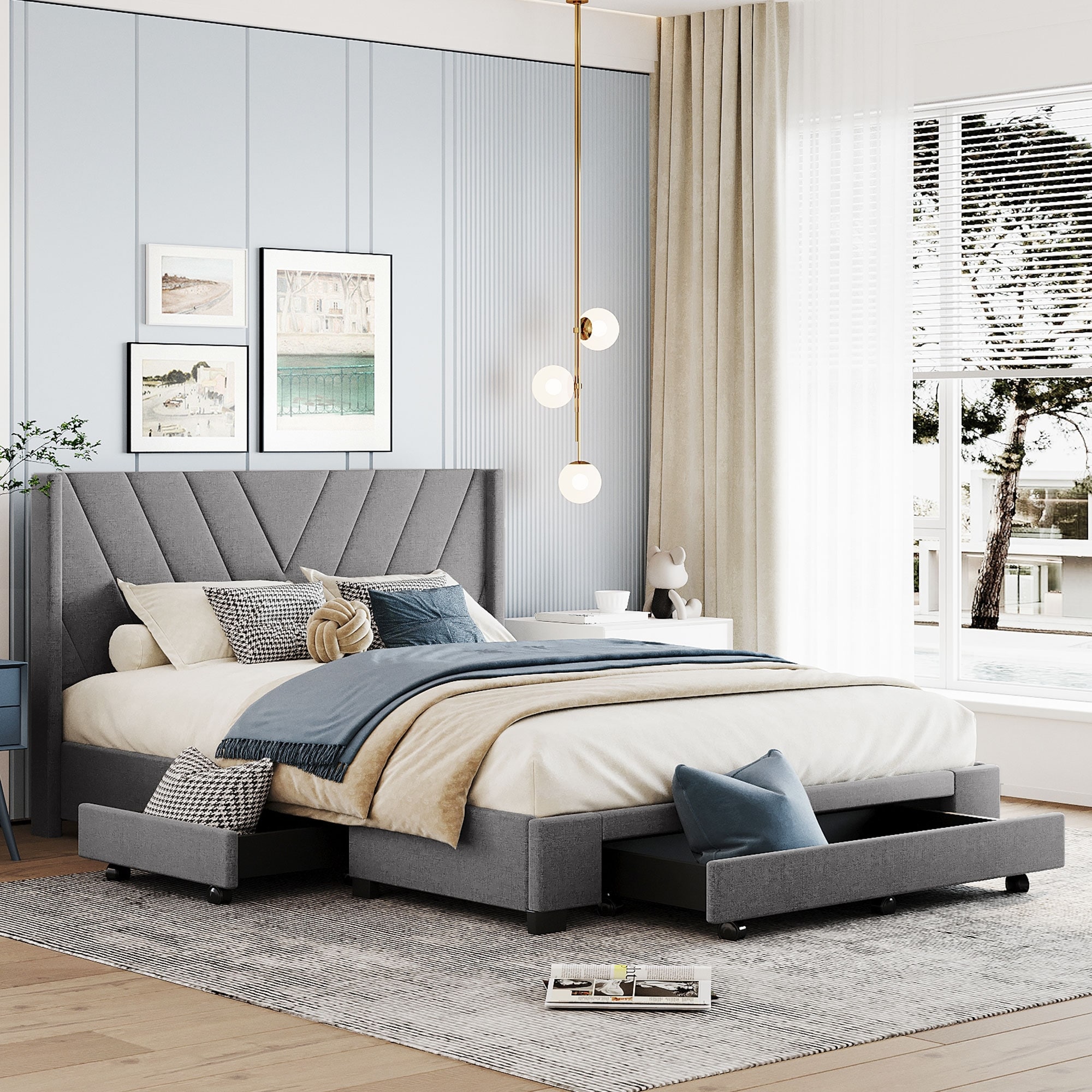 Queen size bed top frame on wheels