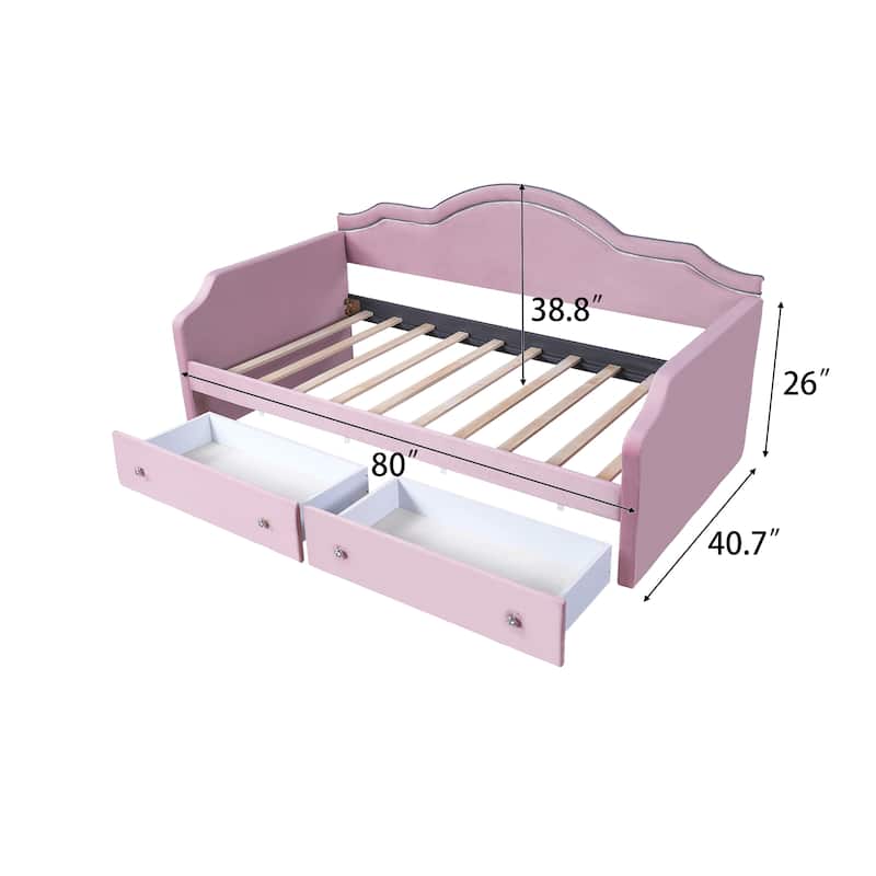 Twin Size Upholstered Daybed with LED and 2 Drawers