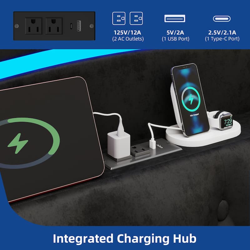 Moasis Queen Size Velvet Upholstered Bed Frame with 4 Storage Drawers & RGB Lights