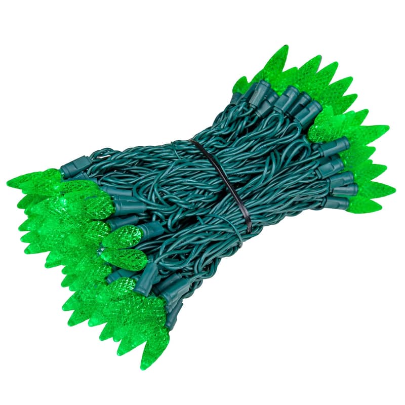 100 Light C6 LED Christmas Mini Light Set, Green Wire, 50 Feet - Green