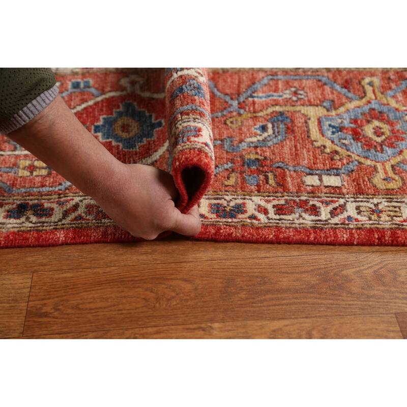 Hand Knotted Oriental 100% Wool Carpet Traditional Medallion Beige & Ivories Heriz (serapi) Area Rug - 11' 10'' X 9' 2''