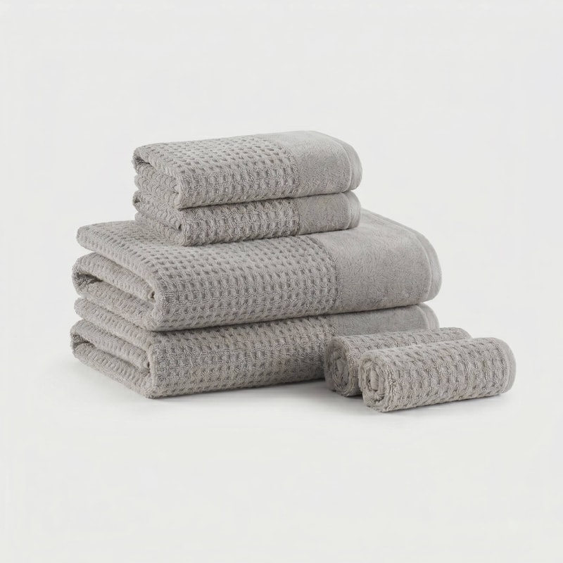 Madison Park Spa Waffle Cotton Waffle Jacquard Antimicrobial Bath Towel 6 Piece Set