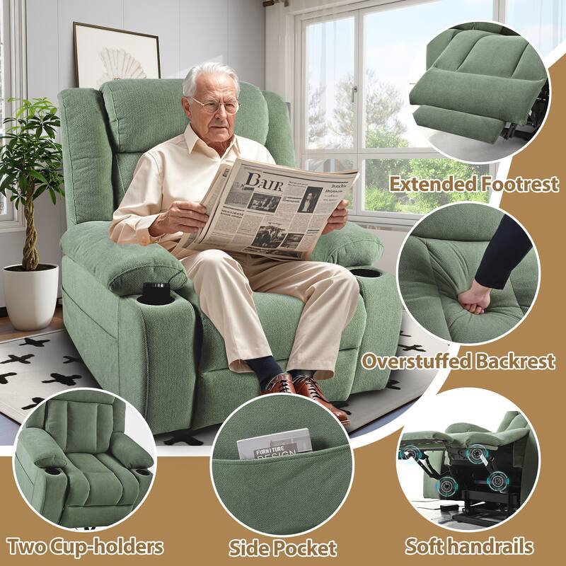 Power Lift Recliner Chair,Fabric Lift Chairs w/Extended Footrest,Theater Seating with 2 Cup Holders,Side Pockets,Remote Control