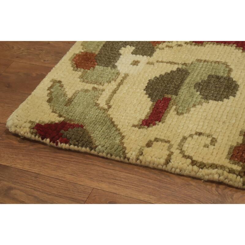 Green Wool Floral Indian Area Rug 7x10 - 9' 11'' X 6' 6''