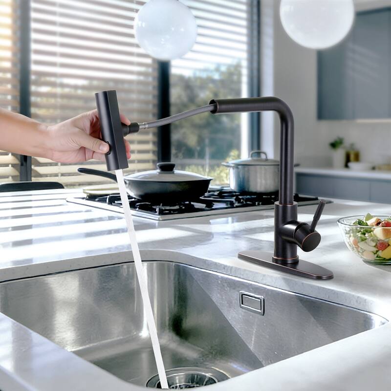 WOWOW Single Handle Waterfall Pull Down Sprayer Kitchen Faucet