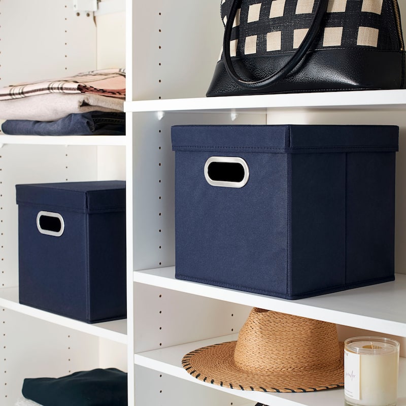 Household Essentials Lidded Navy Storage Cubes (Pack of 2)