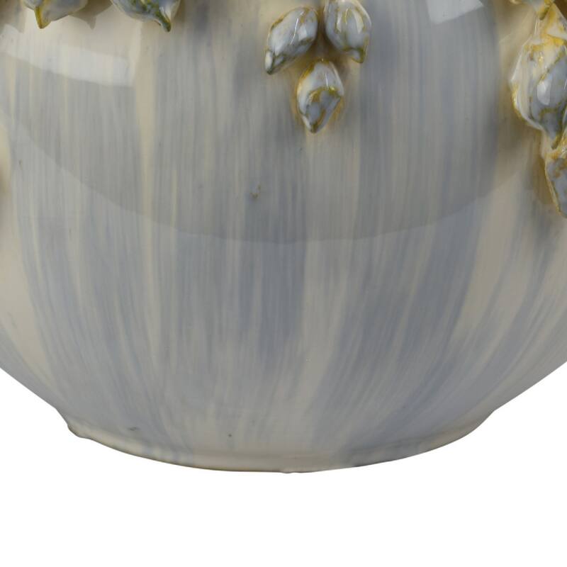 Handcrafted Decorative Ceramic Low Bowl Planter with Garland Detail