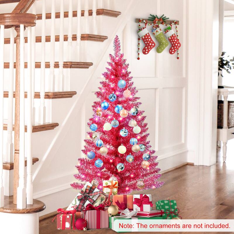 4FT Red Christmas Tree with 50 UL Lights, 122 PVC Tips - Prelit Artificial Holiday Tree for Indoor Decoration