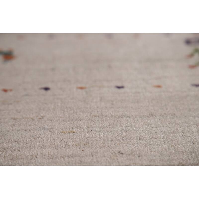 Modern Gabbeh Oriental Area Rug Handmade Beige Wool Carpet - 5'9" x 7'9"