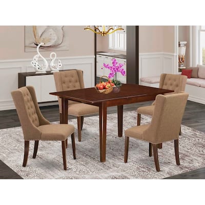 5-Piece Mahogany Finish Solid Wood Top - Rectangular Button Tufted Dining Room Set - Seats 4