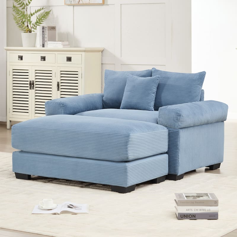 GDFStudio - Soft Corduroy Fabric 1-Seater 54.3" Sofa Chair with Ottoman