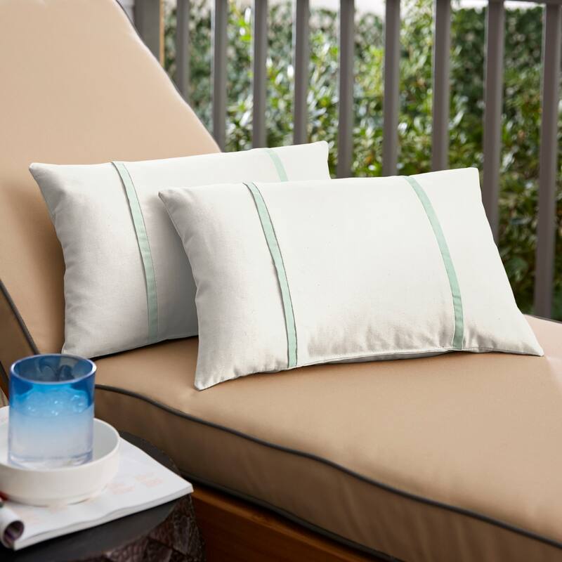 Sorra Home Sunbrella Outdoor Double Petite Flange Pillow Set of 2 - Sunbrella - Canvas Spa - 12 in H x 18 in W x 6 in D