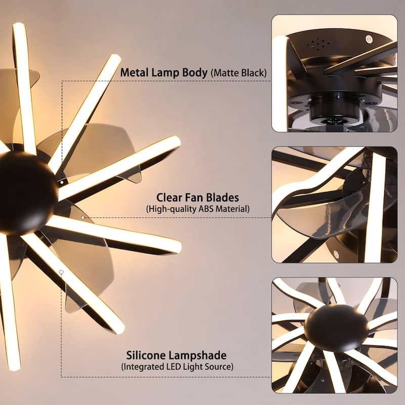 Starsky 22'' Drum Flush Mount Ceiling Fan with Light,6-Speed Low Profile Smart APP Control Ceiling Fan with Remote