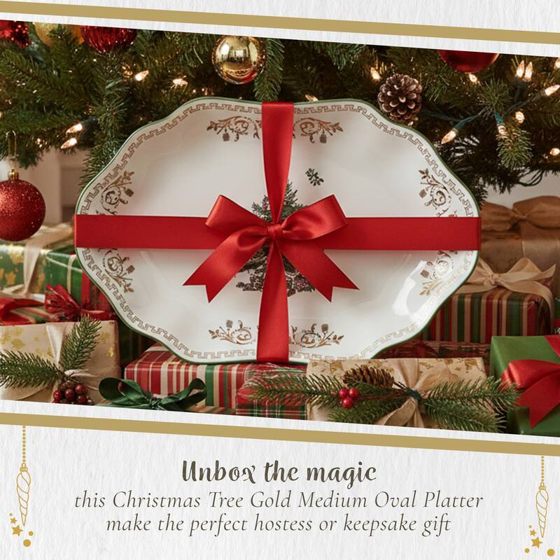 Spode Christmas Tree Gold Medium Oval Platter - 13-Inch