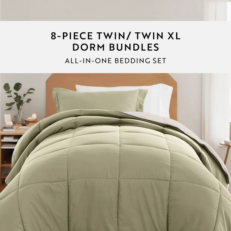8pc Twin XL Solid Dorm Bedding Bundle
