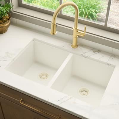 Ruvati 32 x 19 inch Granite Composite Undermount Double Bowl Kitchen Sink - Arctic White - RVG2388WH