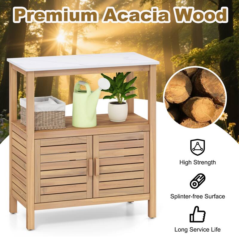 Gymax Outdoor Potting Bench w/ Resin Tabletop Storage Shelf & Cabinet