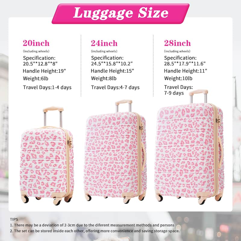 3 Piece Luggage Sets, Hardshell Lightweight PC Suitcase Set w/TSA Lock