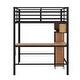 preview thumbnail 5 of 10, Full Size Metal & Wood Loft Bed with L-Shaped Desk and Shelves, Black and Brown