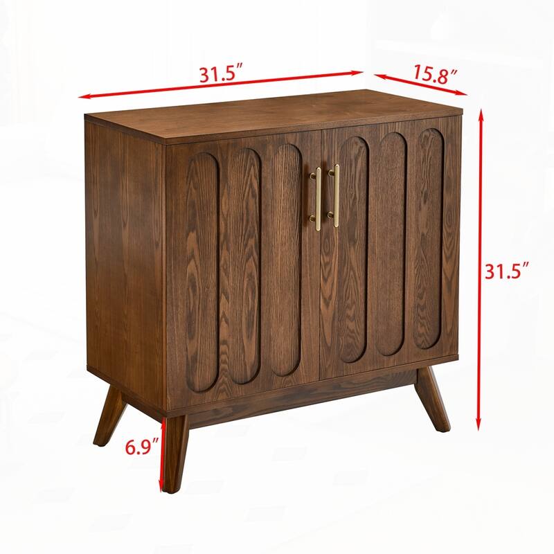 Fluted Sideboard Cabinet with Adjustable Shelves and Solid Wood Leg