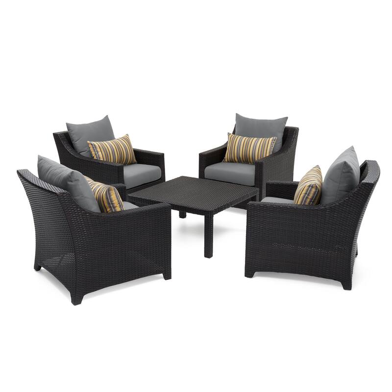 Deco 5 Piece Sunbrella Outdoor Patio Club & Table Chat Set