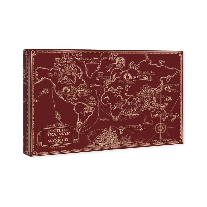 Wynwood Studio 'Tea Map Of The World Berry' Maps and Flags Wall Art Canvas Print World Maps - Red, White